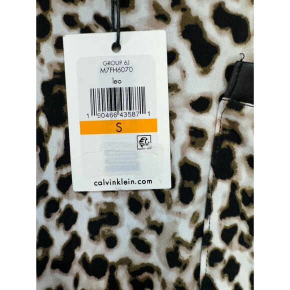 Calvin Klein Womens Leopard Print Sleeveless Top Blouse S Brown Black Stretch - Picture 5 of 12